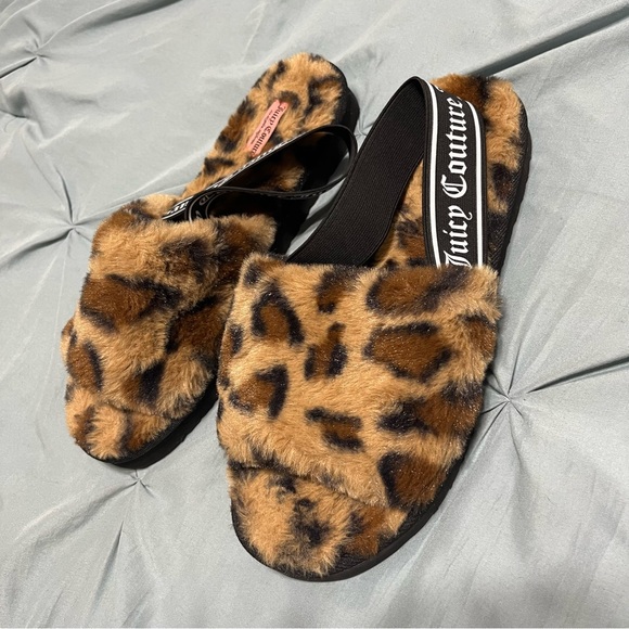 Juicy Couture Fuzzy Leopard Print Slides with Straps size 9 - Picture 11 of 14